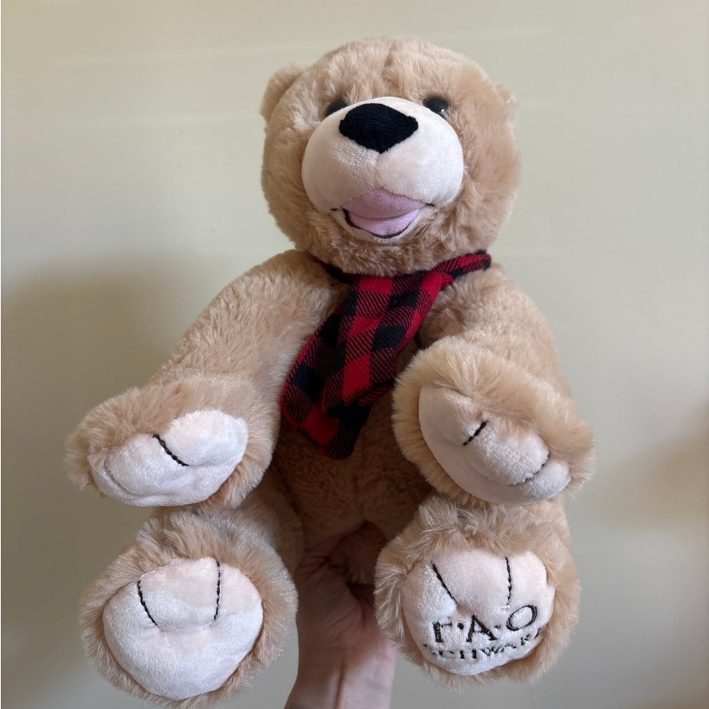 FAO Schwarz Plush Bear Checkered Scarf  11" Stuffed Animal St Jude Gordmans 2019